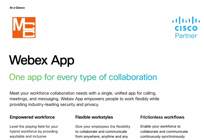 Webex App infographic describing the power of Webex for collaboration